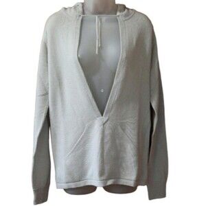 The Breed Gray Cashmere Deep V Sweater Hood Pockets Medium Luxury Layering Knit